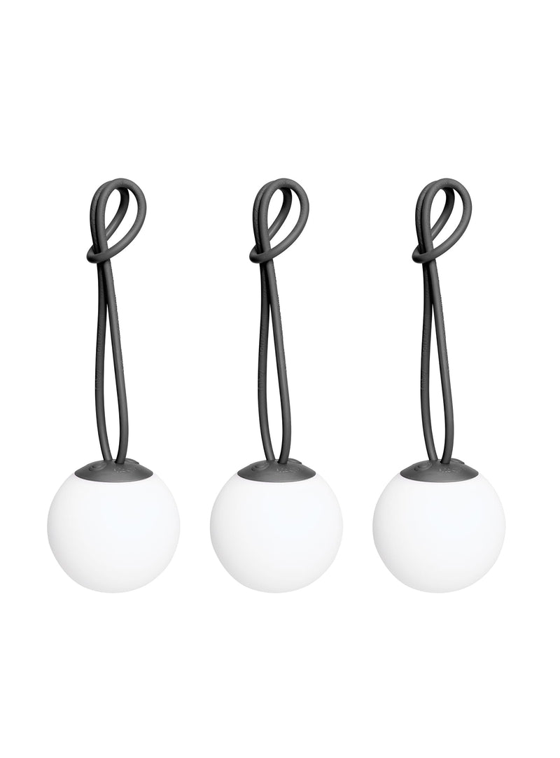 Anthracite Bolleke Mini by Fatboy – cordless, dimmable LED lamp with loop for indoor and outdoor hanging.