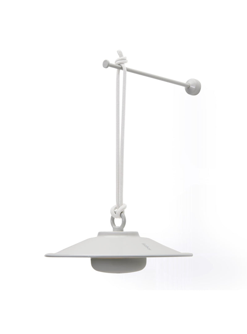 Chap-O cordless pendant lamp in Light Grey with stainless steel shade, dimmable LED light for indoor and outdoor use.