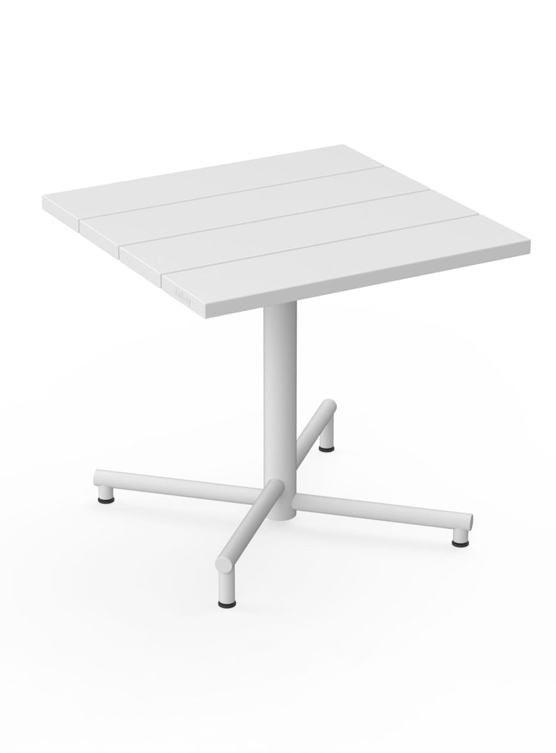 Fred’s Square Bistreau in light grey: durable aluminum outdoor bistro table for small patios and balconies.
