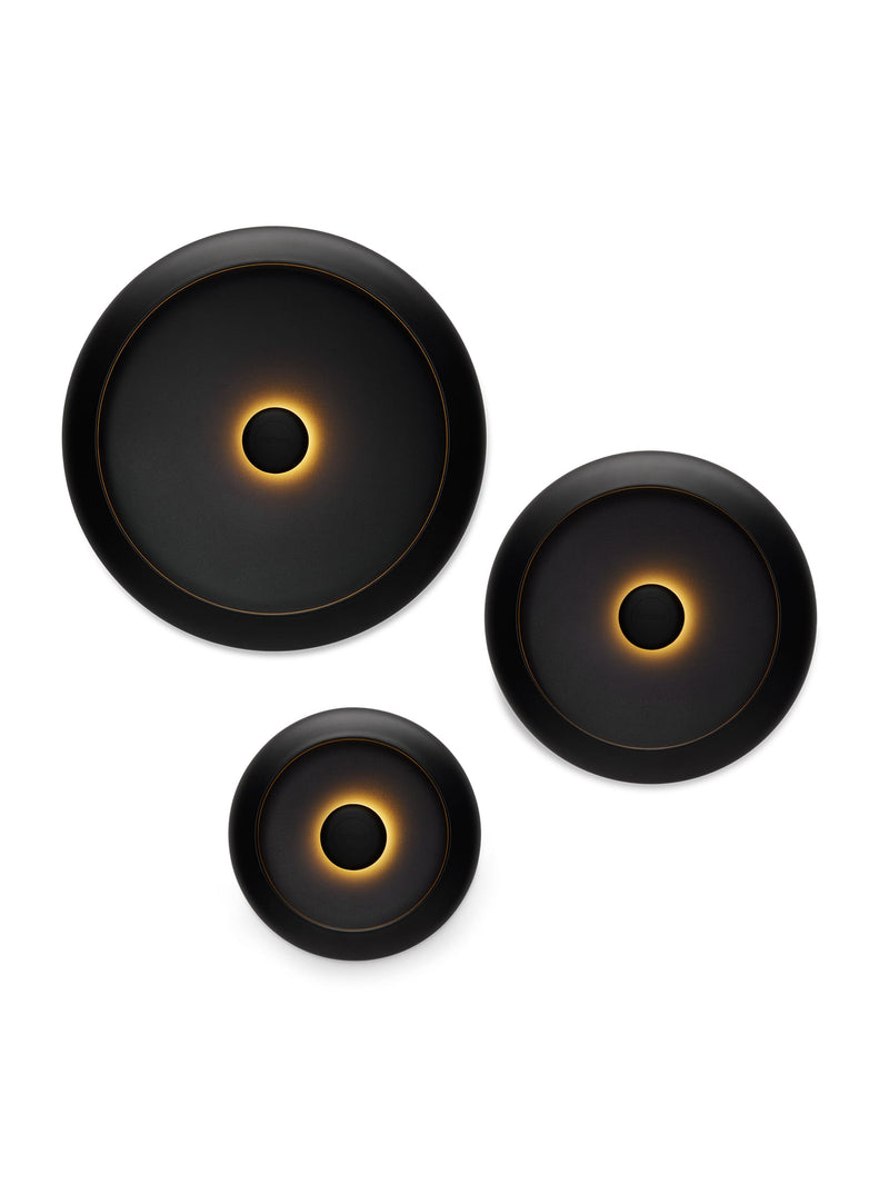 Fatboy Oloha set of 3 in anthracite, magnetic LED lamps with dimmable brightness and metal bowls, perfect for wall or table use in Canadian homes.