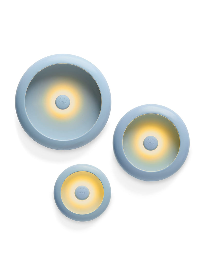 Fatboy Oloha set of 3 in jet blue, magnetic LED lamps with dimmable brightness and metal bowls, perfect for wall or table use in Canadian homes.