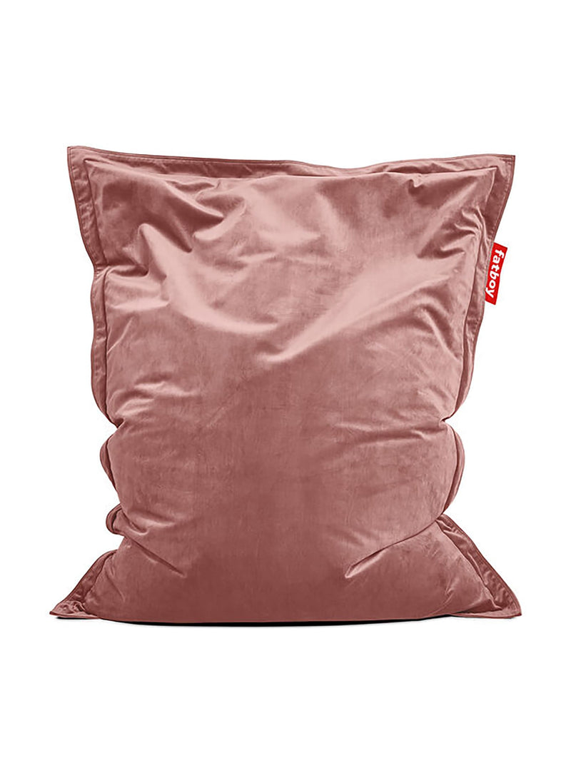 Fatboy Slim Velvet bean bag in rose quartz color, luxurious recycled velvet chair for modern Canadian interiors. Eco-friendly and elegant seating option.