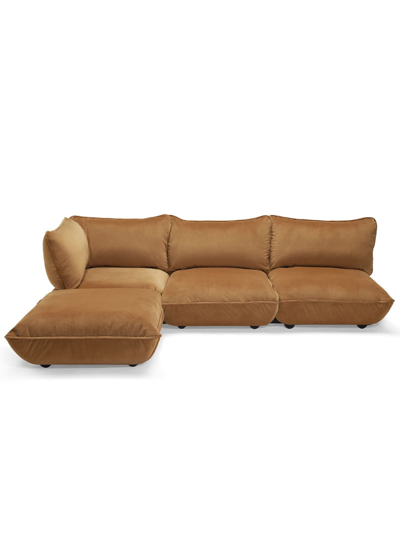 Sumo Sectional Sofa Velvet 4 seater corner sofa in Almond on white background.