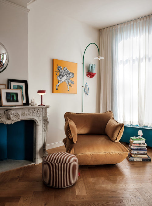 Luxurious Fatboy Sumo Loveseat Velvet – sustainable two-seater sofa with soft recycled velvet, firm comfort, and iconic modular style.