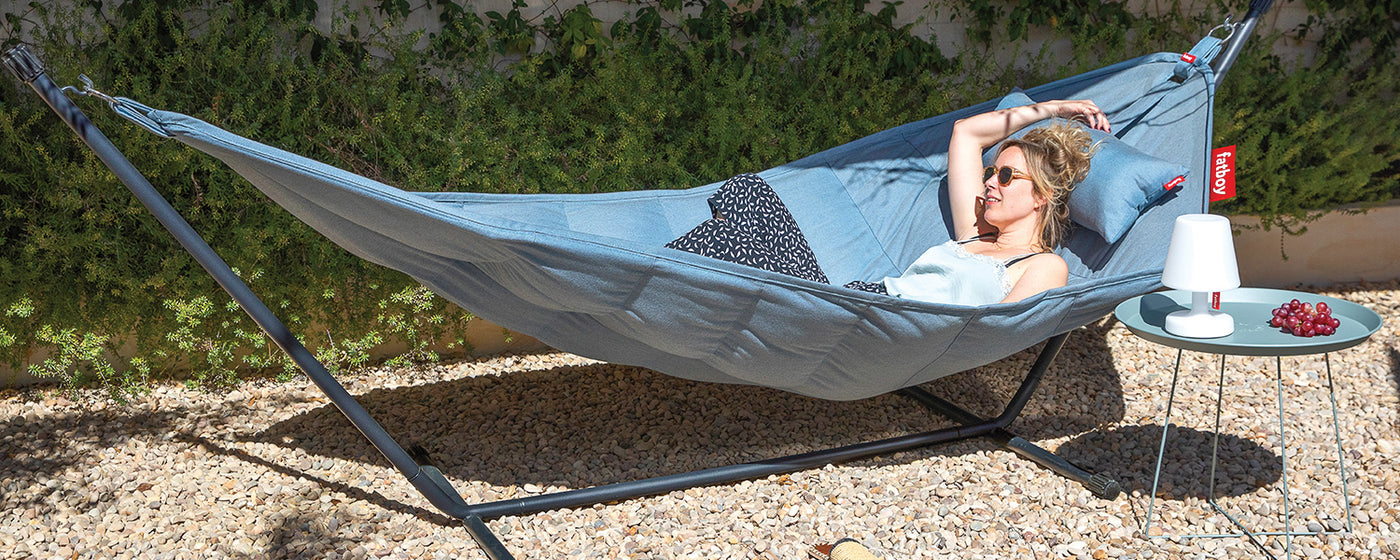 Fatboy's Headdemock Superb offers a luxurious, year-round hammock experience without needing trees or rope, thanks to its sturdy frame.