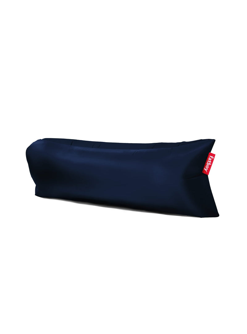 Fatboy Lamzac air sofa in dark blue color, portable and easy-to-inflate lounger with UV and water resistance, perfect for Canadian outdoor use.