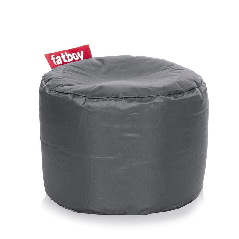 Fatboy Canada Point, round ottoman that serves as a booster seat or footrest, made of nylon fabric and easily cleaned, dark grey