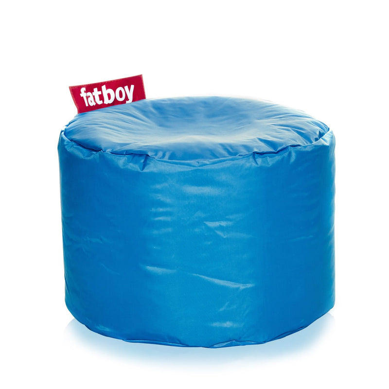 Fatboy Canada Point, round ottoman that serves as a booster seat or footrest, made of nylon fabric and easily cleaned, petrol