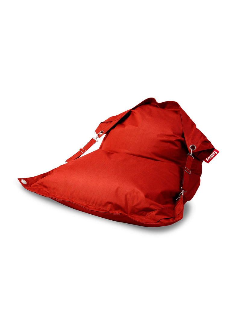 Fatboy Buggle-Up Olefin bean bag chair in red color, weather-resistant and UV-resistant, perfect for versatile indoor or outdoor use.