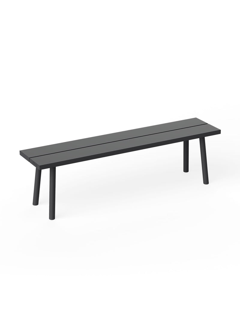 Fred’s Bench in anthracite by Fatboy, a sleek aluminum outdoor bench with clean lines inspired by the picnic classic.