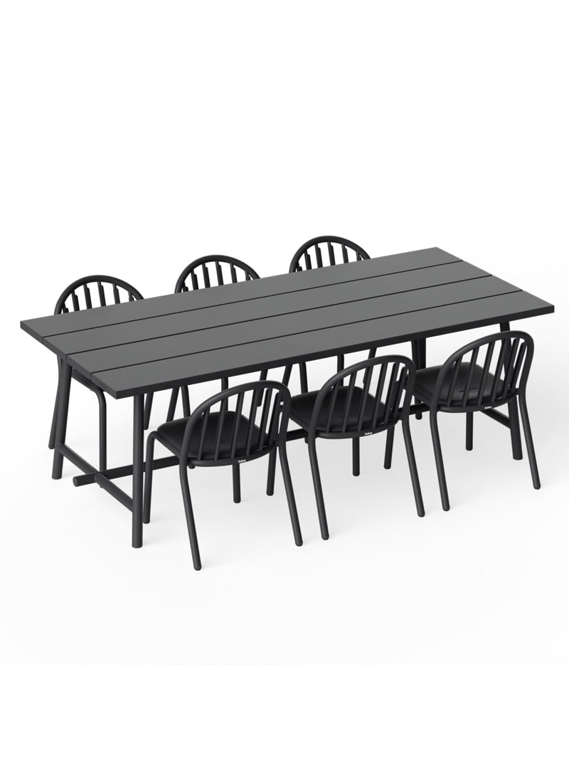 Fred’s Outdoor Dining Set in anthracite by Fatboy — modern 6-seater aluminum table with six chairs for patios, decks, and gardens.