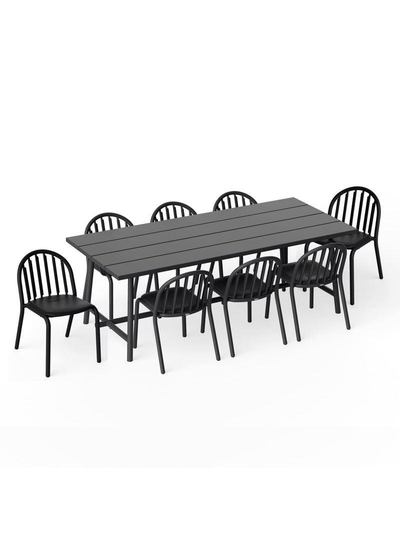 Fred’s Outdoor Dining Set in anthracite by Fatboy — modern 8-seater aluminum table with eight chairs for patios, decks, and gardens.