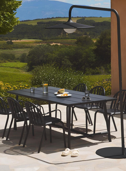Fred’s Dining Set in Anthracite by Fatboy — durable aluminum table and 6 matching chairs for stylish outdoor dining in Canada.