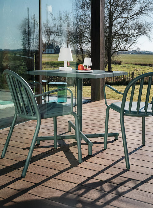 Compact, sturdy, and stylish, Fred’s Square Bistreau is the perfect outdoor table for Canadian balconies and patios.