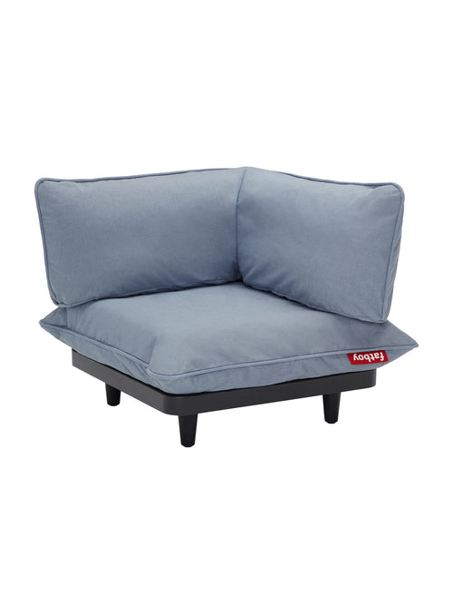 Fatboy Paletti Corner Section in storm blue color, modular and UV-resistant, ideal for Canadian outdoor lounging areas.
