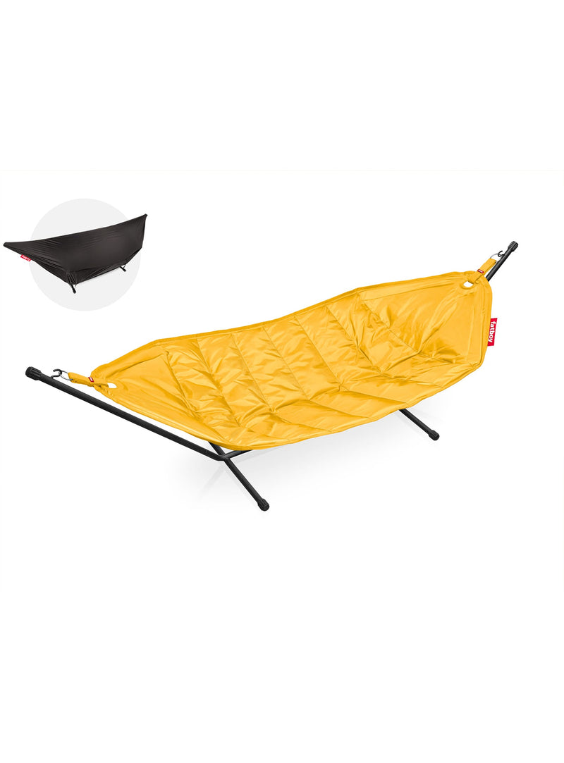 Fatboy Headdemock Deluxe with cover in yellow, UV-resistant and water-repellent luxury hammock with protective cover, perfect for outdoor use.