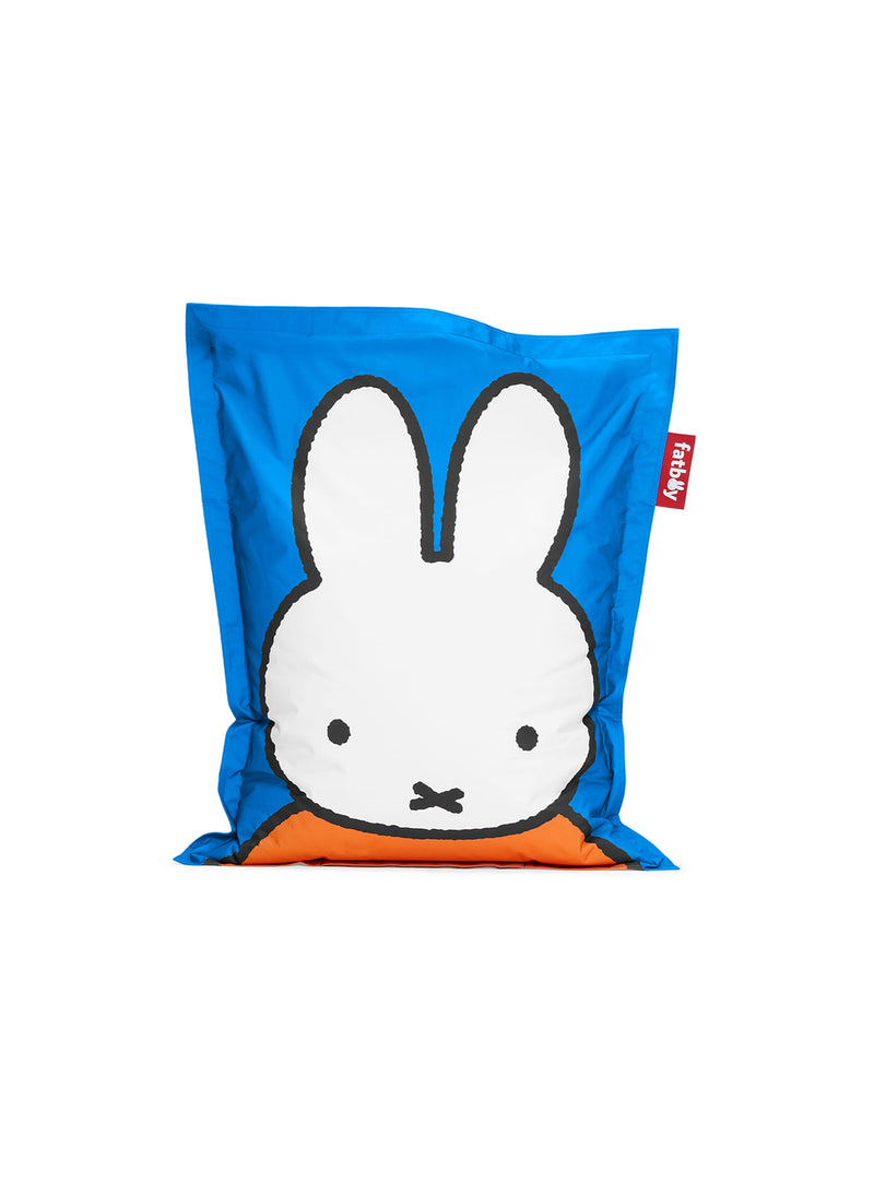 Fatboy Junior x Miffy bean bag in durable nylon with colorful Miffy print, soft, lightweight, and kid-sized comfort.