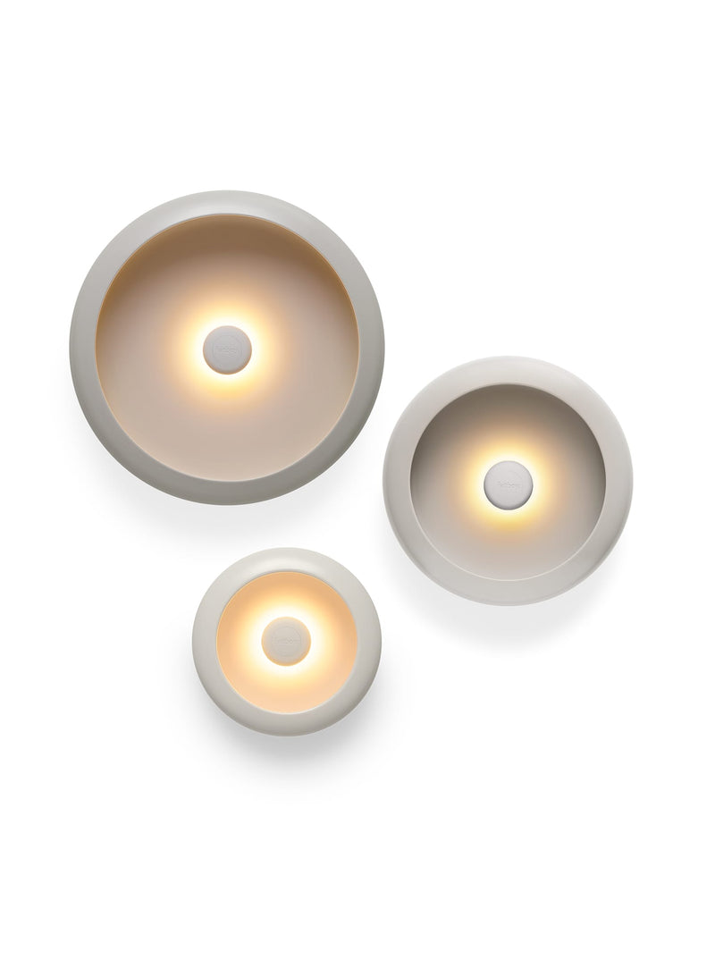 Fatboy Oloha set of 3 in desert, magnetic LED lamps with dimmable brightness and metal bowls, perfect for wall or table use in Canadian homes.