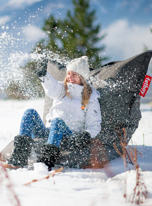 Original Olefin by Fatboy, a durable and water-repellent outdoor bean bag with UV protection, ideal for Canadian outdoor lounging.