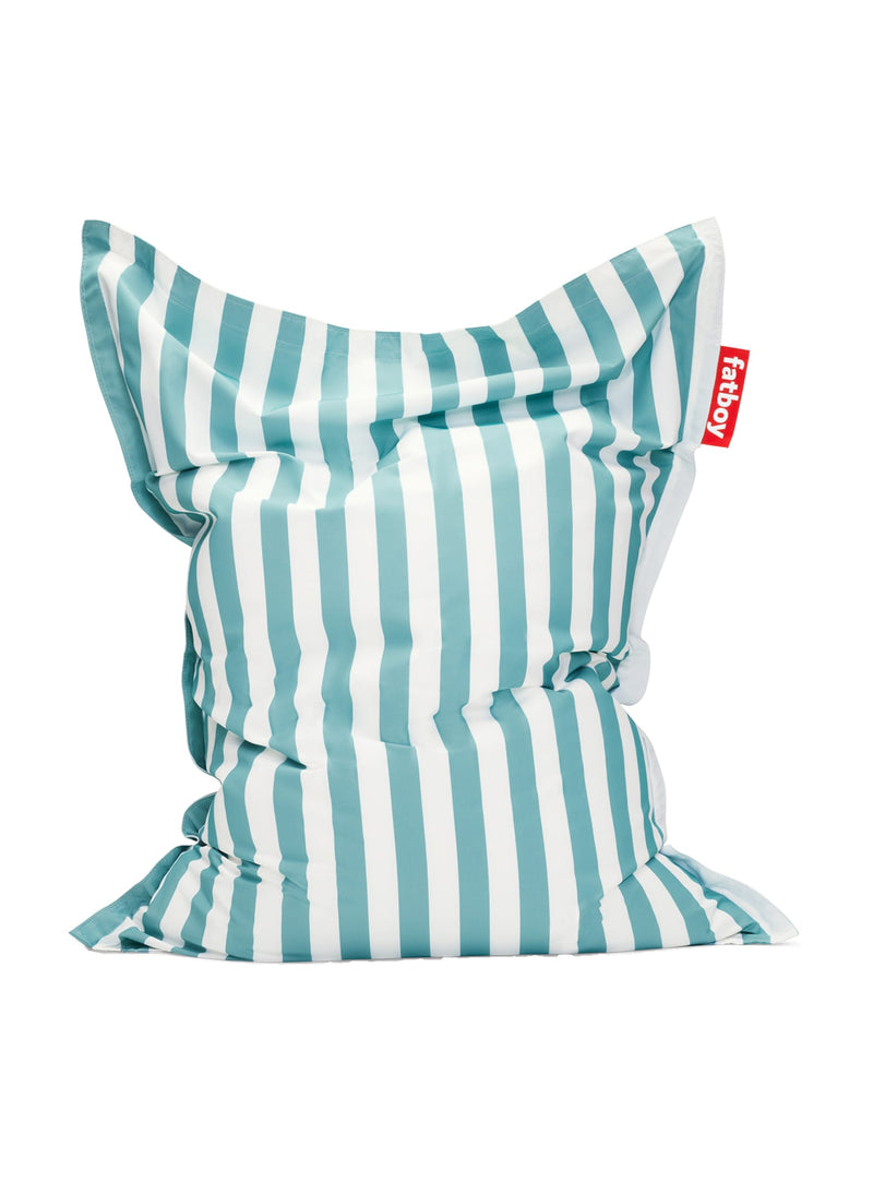 Fatboy Original Olefin in stripe azur color, UV-resistant and water-repellent bean bag chair, perfect for relaxing in Canadian indoor and outdoor spaces.