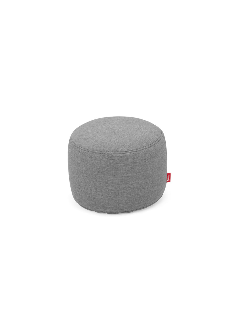 Fatboy Point Olefin outdoor ottoman in rock grey color, a water-resistant and UV-resistant pouf, perfect for Canadian patios and garden seating.