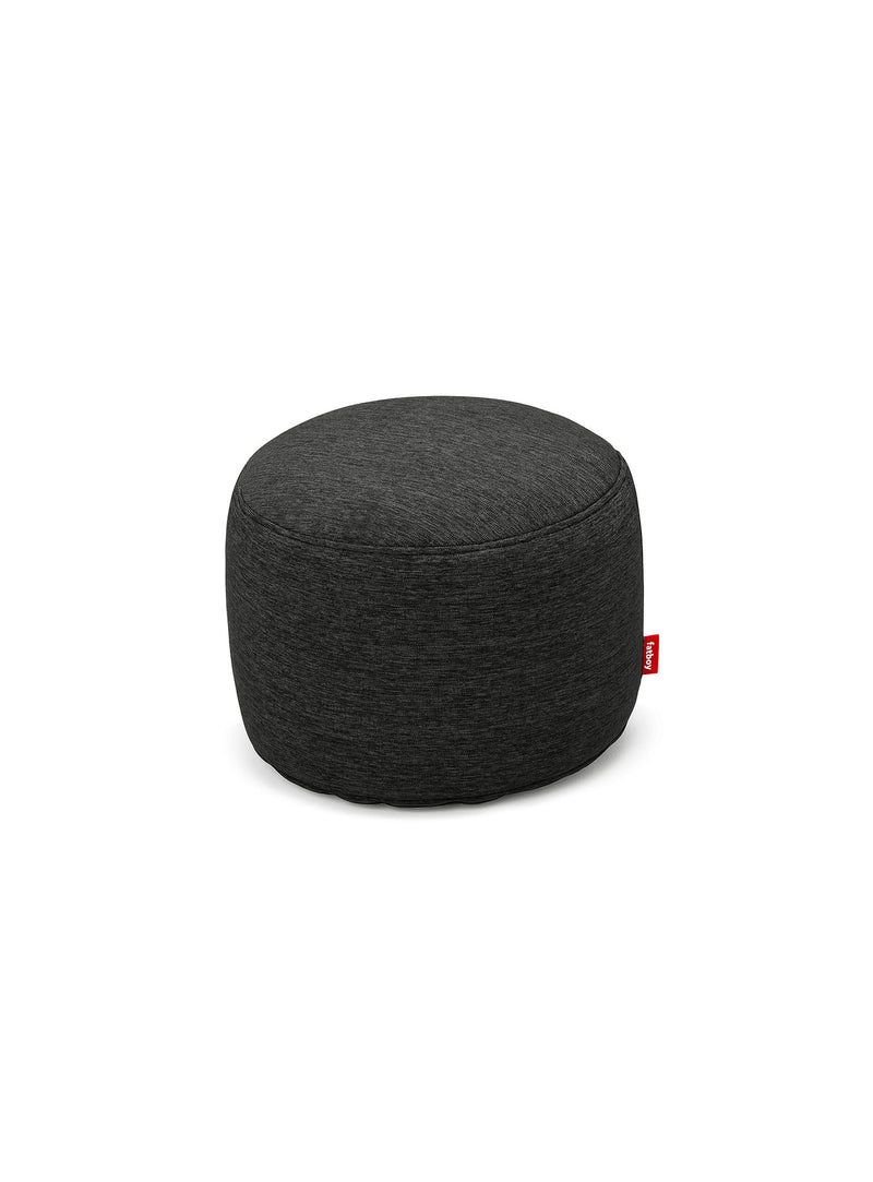 Fatboy Point Olefin outdoor ottoman in thunder grey color, a water-resistant and UV-resistant pouf, perfect for Canadian patios and garden seating.