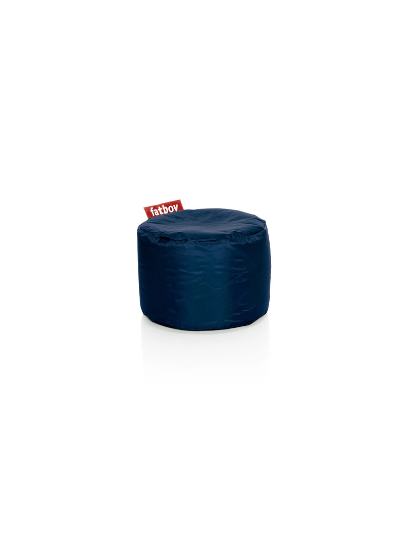 Fatboy Point ottoman in blue color, a versatile and durable pouf perfect as a footstool, side table, or seat for Canadian indoor spaces.