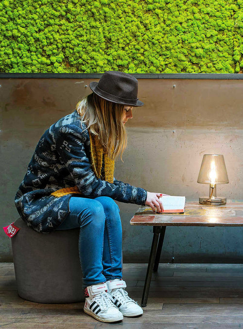 Fatboy Point Stonewashed ottoman, a 100% cotton footstool and side table, perfect for adding soft, durable style to Canadian living spaces.