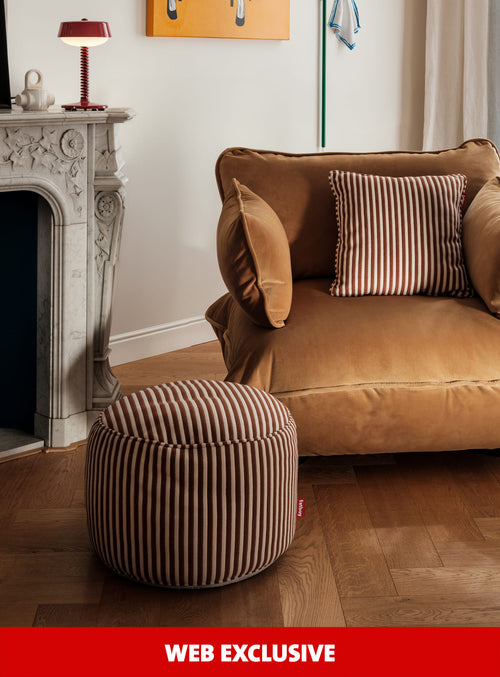 Fatboy Point Terry pouf in striped terry cloth multifunctional indoor accent for seating or decor.