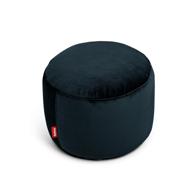 Fatboy Point Velvet in Blue Night: luxurious velvet ottoman, eco-friendly, versatile for use as footrest or side table.