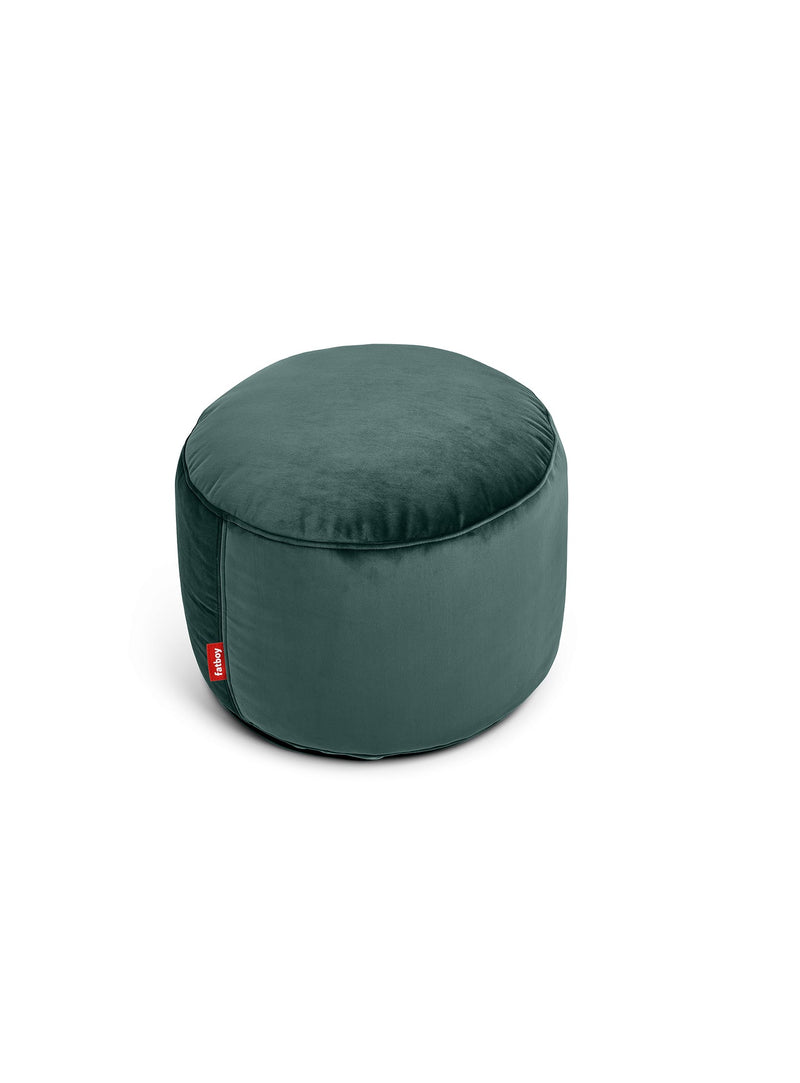 Fatboy Point Velvet ottoman in petrol color, a luxurious and eco-friendly velvet pouf, perfect for adding elegance to Canadian interiors.