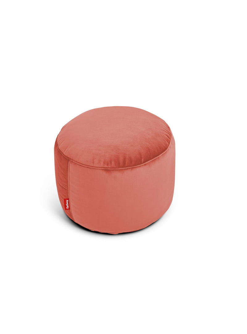 Fatboy Point Velvet ottoman in rhubarb color, a luxurious and eco-friendly velvet pouf, perfect for adding elegance to Canadian interiors.