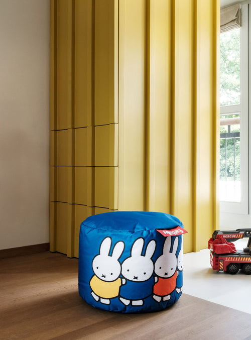Fatboy Point x Miffy pouf adding playful color and charm to a bright family living room or kids’ space.