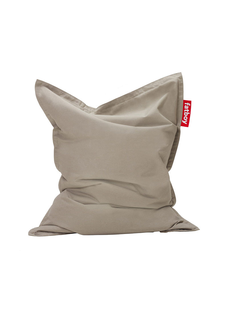 Fatboy Slim Olefin bean bag in grey taupe color, UV-resistant and water-repellent outdoor bean bag chair, perfect for Canadian patios and gardens.