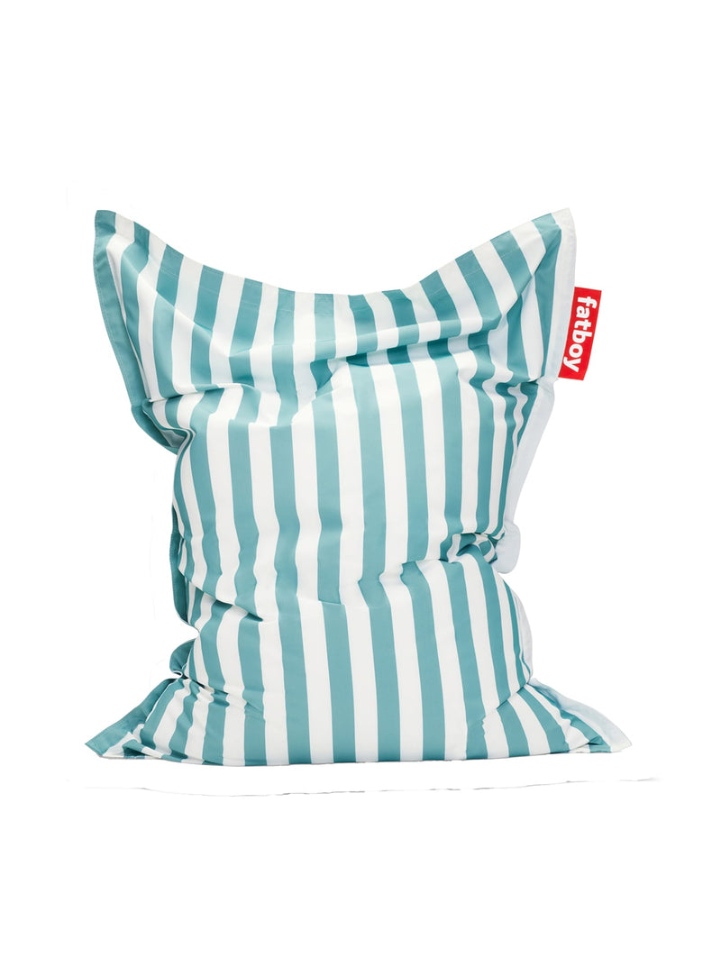 Fatboy Slim Olefin bean bag in stripe azur color, UV-resistant and water-repellent outdoor bean bag chair, perfect for Canadian patios and gardens.