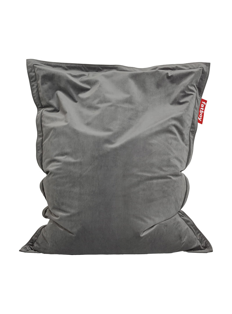 Fatboy Slim Velvet bean bag in taupe color, luxurious recycled velvet chair for modern Canadian interiors. Eco-friendly and elegant seating option.