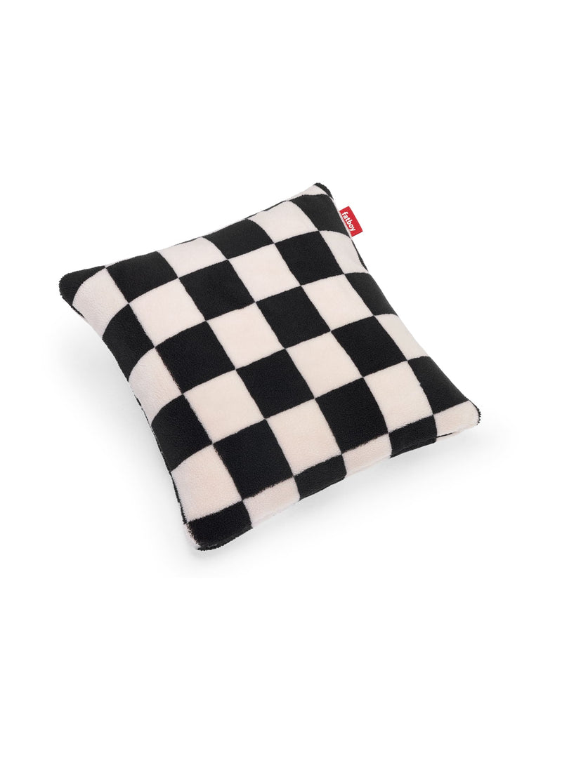 Fatboy Square Pillow Teddy Chess in Black Ecru. 50x50 cm checkered cushion with supersoft teddy fabric for indoor decor.