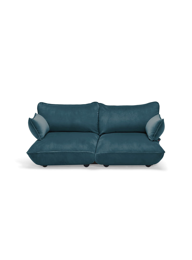 Fatboy Sumo Sofa 2-Seater Velvet in Petrol – sustainable recycled fabric sofa on white background.
