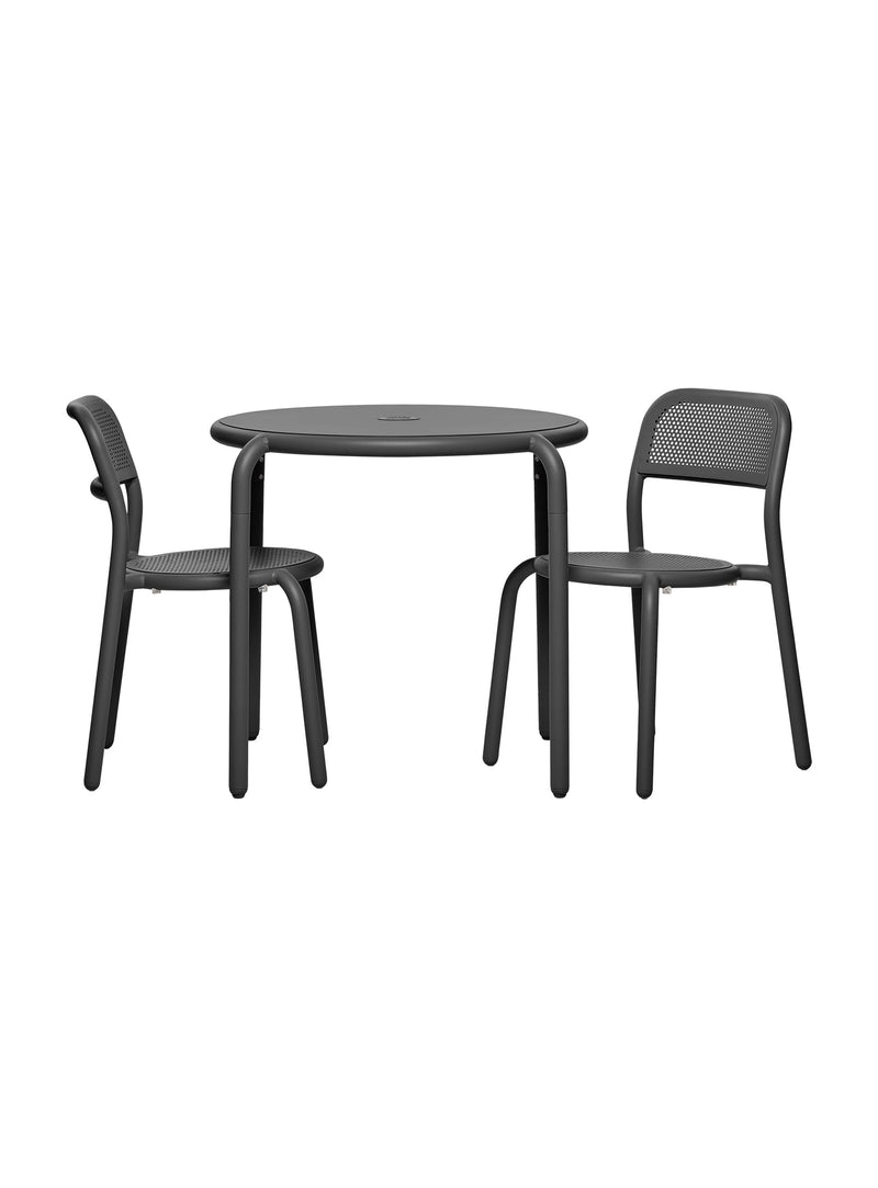 Fatboy Toní Bistreau Outdoor Aluminum Round Table + Two Chairs in Anthracite