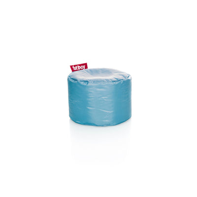 Fatboy Point Ice Blue pouf: versatile compact round seat, footrest, or side table, perfect for stylish and functional interiors.