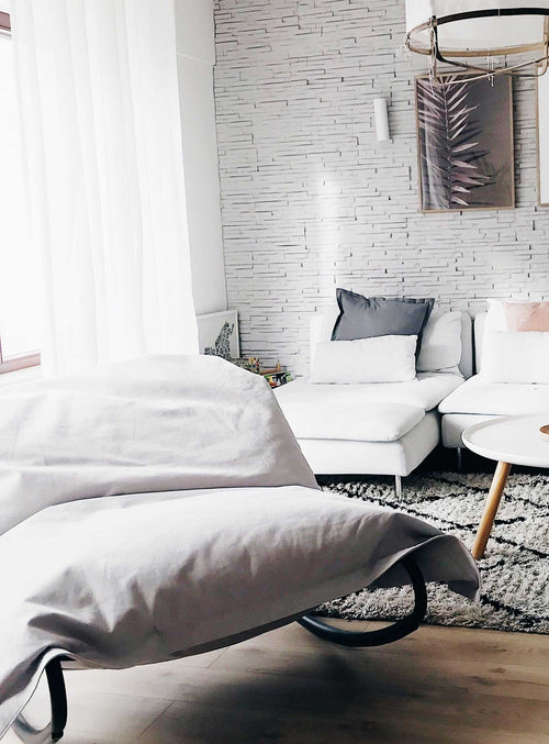 Fatboy Original Stonewashed + Rock 'n Roll: soft cotton bean bag rocking chair with sturdy frame, perfect for indoor lounging.