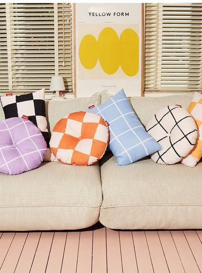 Circle Pillow and King Pillow are made of sun- and weather-resistant recycled polyester, so they’re perfect for indoor and outdoor use. They won’t discolor either, which means they will retain their good looks for many years.