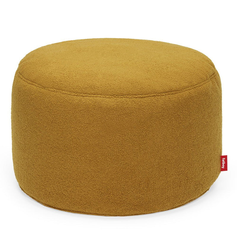 Fatboy Canada Point Large Sherpa, round ottoman that serves as a booster seat or footrest, made of sherpa fabric and easily cleaned, cider