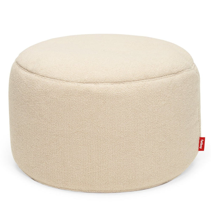 Fatboy Canada Point Large Sherpa, round ottoman that serves as a booster seat or footrest, made of sherpa fabric and easily cleaned, ecru